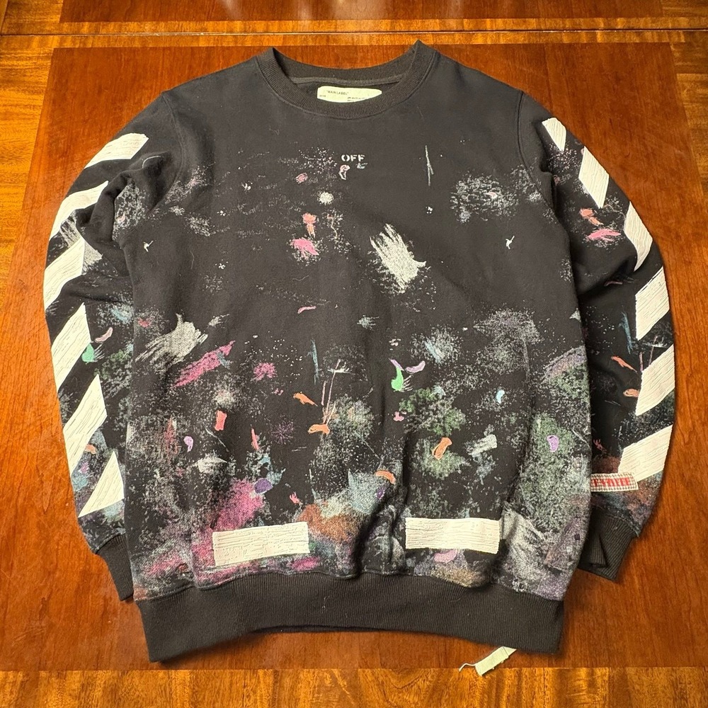 Off-White Seeing Things Paint Splatter Diagonal Arrows Sweatshirt XS (Oversized)